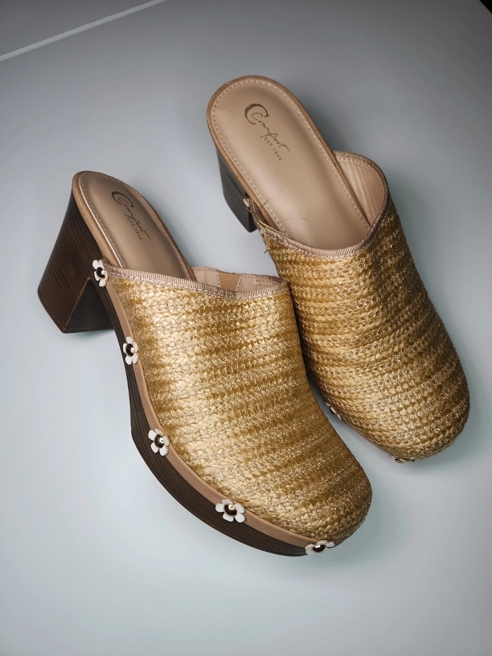 Comfortiva Women’s Gold Woven Mule Clogs